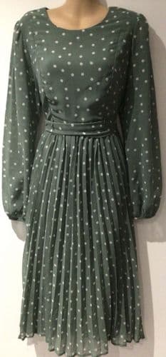 SERAPHINE KHAKI SPOTTY PLEAT OCCASION MIDI NURSING DRESS SIZE 12