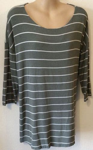 SERAPHINE KHAKI STRIPE NURSING T-SHIRT TOP SIZE L 16-20