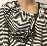 SERAPHINE KHAKI STRIPE POPPER SHOULDER NURSING T-SHIRT SIZE M 12-14