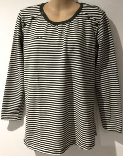 SERAPHINE KHAKI STRIPE POPPER SHOULDER NURSING T-SHIRT SIZE M 12-14