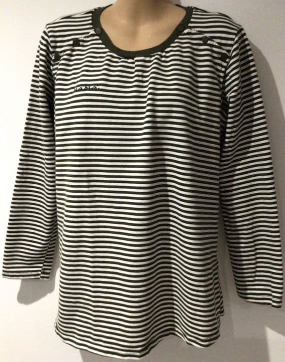 SERAPHINE KHAKI STRIPE POPPER SHOULDER NURSING T-SHIRT SIZE M 12-14
