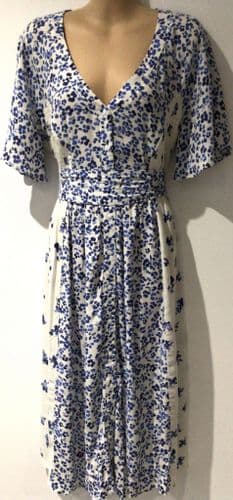 SERAPHINE LUXE IVORY/BLUE FLORAL OCCASION NURSING/MATERNITY DRESS SIZE 12