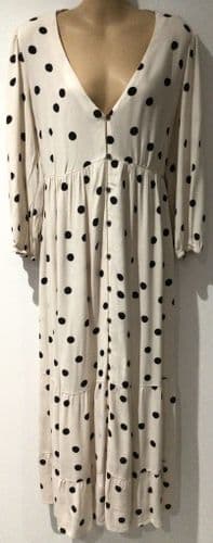 SERAPHINE MATERNITY/NURSING CREAM POLKA DOT BUTTON DOWN DRESS SIZE 10