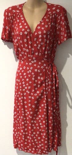 SERAPHINE MATERNITY/NURSING RED FLORAL WRAP KNEE LENGTH DRESS SIZE 12