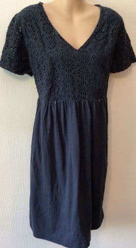 SERAPHINE NAVY BRODERIE MATERNITY/NURSING ZIP TUNIC DRESS SIZE 14