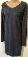 SERAPHINE NAVY/GREY POPPER KNITTED JUMPER DRESS SIZE 10