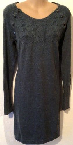 SERAPHINE NAVY/GREY POPPER KNITTED JUMPER DRESS SIZE 14