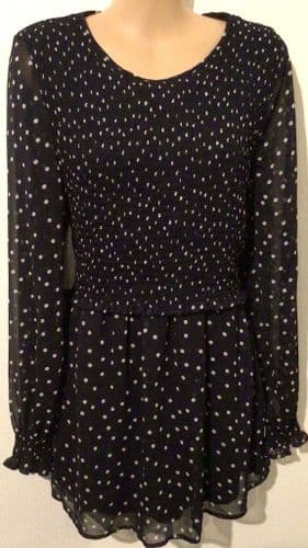 SERAPHINE NAVY POLKA DOT SHIRRED NURSING TOP SIZE 12