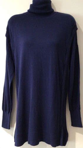 SERAPHINE NAVY ROLL NECK KNIT LONG JUMPER SIZE M 12/14