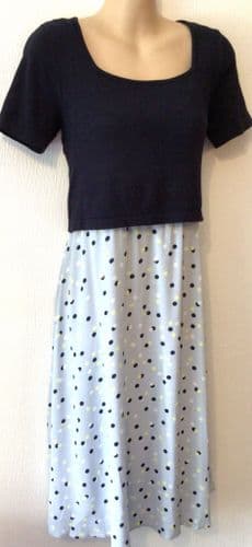 SERAPHINE NAVY/SKY BLUE SPOTTY 2 PIECE NURSING JUMPER DRESS SIZE 14
