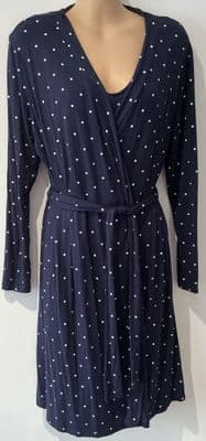 SERAPHINE NAVY SPOT MATERNITY/NURSING NIGHTIE/NIGHTDRESS & GOWN SET SIZE S 10