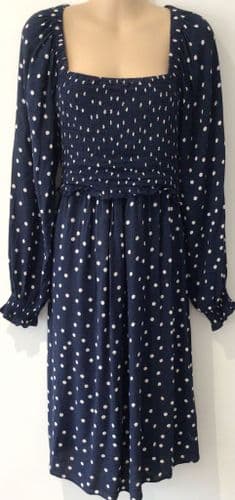 SERAPHINE NAVY SPOTTED MATERNITY/NURSING SHIRRED DRESS SIZE 14