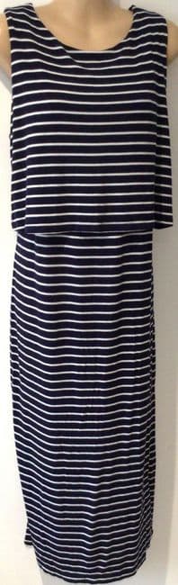 SERAPHINE NAVY STRIPE JERSEY SLEEVELESS MIDI NURSING DRESS SIZE 14