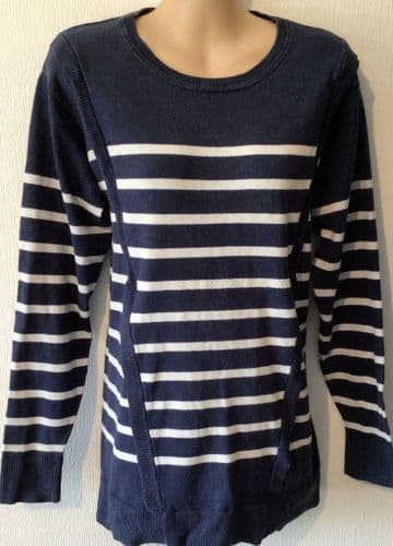 SERAPHINE NAVY & WHITE STRIPE KNIT NURSING JUMPER SIZE M 12/14