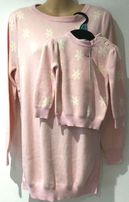 SERAPHINE PINK FLORAL NURSING MAMA KNIT JUMPER SET BNWT SIZE XS 8/10 + TWINNING BABY TOP 0-6m