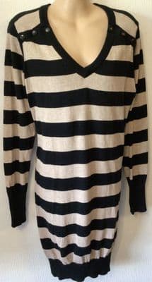 SERAPHINE SAND/BLACK POPPER KNIT JUMPER DRESS SIZE M 12