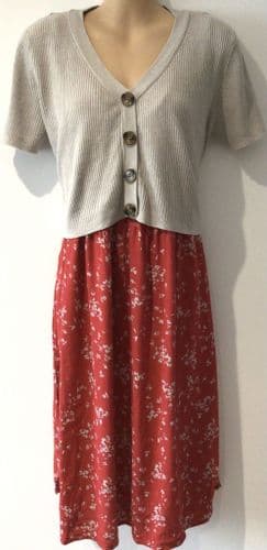 SERAPHINE TAUPE/RED TWO PIECE NURSING DRESS SIZE 10