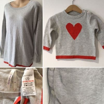 SERAPHINE TWINNING SET GREY HEART SLEEVE POPPER NURSING JUMPER SIZE M 14/16 & 0-6 MONTHS