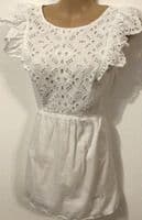 SERAPHINE WHITE COTTON NURSING BRODERIE FRILL VEST TOP SIZE 12
