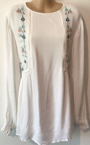 SERAPHINE WHITE EMBROIDERED CRINKLE NURSING BLOUSE TOP SIZE 14