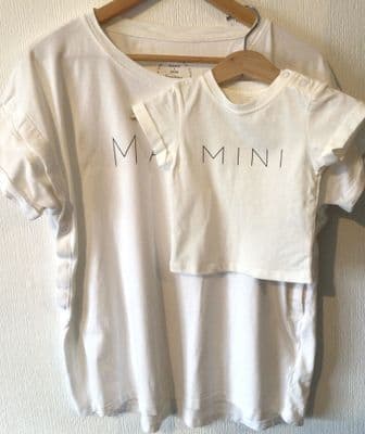 SERAPHINE WHITE NURSING MAMA TSHIRT SIZE S 10/12 + TWINNING BABY TOP 0-3m