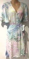 SERAPHINE WHITE PALM LEAF WRAP DRESS SIZE 14