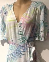 SERAPHINE WHITE PALM LEAF WRAP DRESS SIZE 14