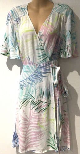 SERAPHINE WHITE PALM LEAF WRAP DRESS SIZE 14