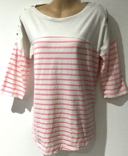 SERAPHINE WHITE PINK STRIPE POPPER SHOULDER TOP SIZE 12