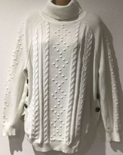 SERAPHINE WHITE ROLL NECK CABLE KNIT SIDE POPPER NURSING JUMPER SIZE M 12-16
