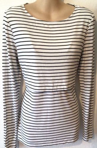 SERAPHINE WHITE STRIPE CASUAL RIBBED NURSING TOP SIZE L 14/16