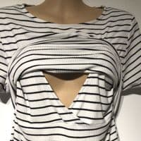 SERAPHINE WHITE STRIPE SHORT SLEEVED NURSING TOP SIZE L 14-16