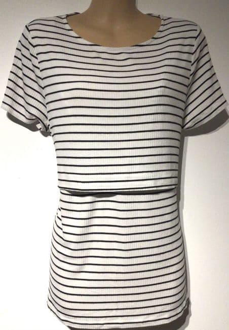 SERAPHINE WHITE STRIPE SHORT SLEEVED NURSING TOP SIZE L 14-16
