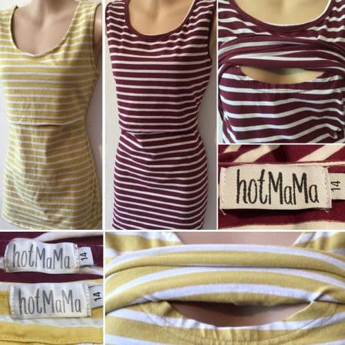SET OF 2 HOTMAMA STRIPED NURSING JERSEY VEST TOPS SIZE 14