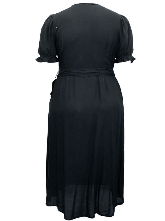 SIMPLY BE BLACK EMBROIDERED WRAP MIDI DRESS NEW SIZES 12-22