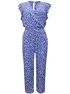 SOSANDER BLUE SPOTTY RUFFLE SHOULDER WRAP JUMPSUIT NEW SIZES 14 & 18