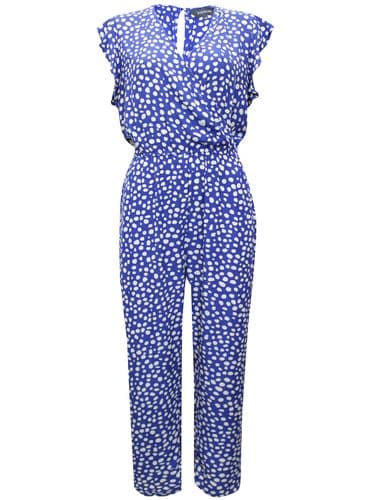 SOSANDER BLUE SPOTTY RUFFLE SHOULDER WRAP JUMPSUIT NEW SIZES 14 & 18