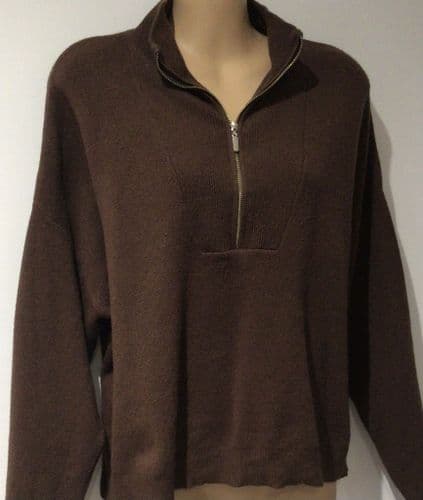 STRADIVARIUS BROWN ZIP FUNNEL NECK JUMPER SIZE  L 14/16