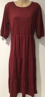 STYLISH MUM BURGUNDY TIERED MIDI DRESS SIZE 16