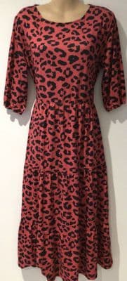 STYLISH MUM EVELYN CORAL LEOPARD MIDI DRESS SIZE 14