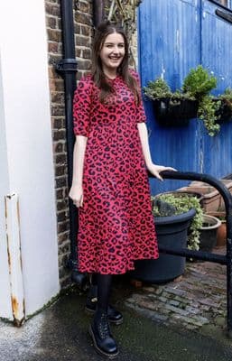 STYLISH MUM EVELYN CORAL LEOPARD MIDI DRESS SIZE 16