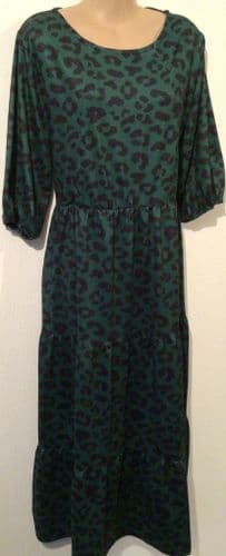 STYLISH MUM GREEN LEOPARD MIDI NURSING DRESS SIZE 20
