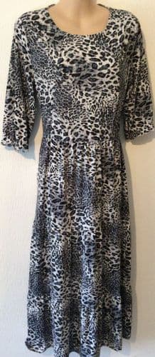 STYLISH MUM LEOPARD PRINT GREY/BLUE MIDI NURSING DRESS SIZE 10