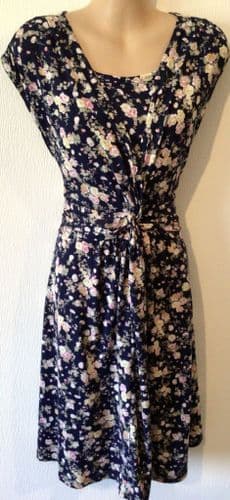 STYLISH MUM NAVY FLORAL JERSEY MIDI NURSING DRESS SIZE 18