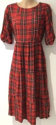 STYLISH MUM RED TARTAN NURSING MIDI DRESS SIZE 10