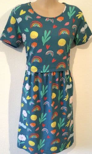 STYLISH MUM TEAL RAINBOW PRINT MATERNITY & NURSING DRESS SIZE 18