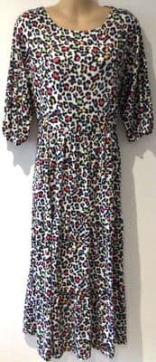STYLISH MUM WHITE RAINBOW LEOPARD HALF SLEEVE NURSING DRESS SIZE 16