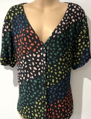 SUGARHILL BLACK RAINBOW SPOT BUTTON SHIRT SIZE 14
