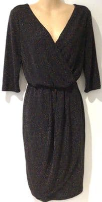SUGARHILL BLACK SPARKLY WRAP OCCASION DRESS SIZE 10