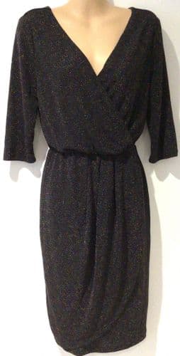 SUGARHILL BLACK SPARKLY WRAP OCCASION DRESS SIZE 16